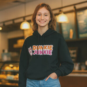 Port Company DUNKIE JUNKIE Donut Hoodie SMALL Black Pullover Coffee Faded Grungy